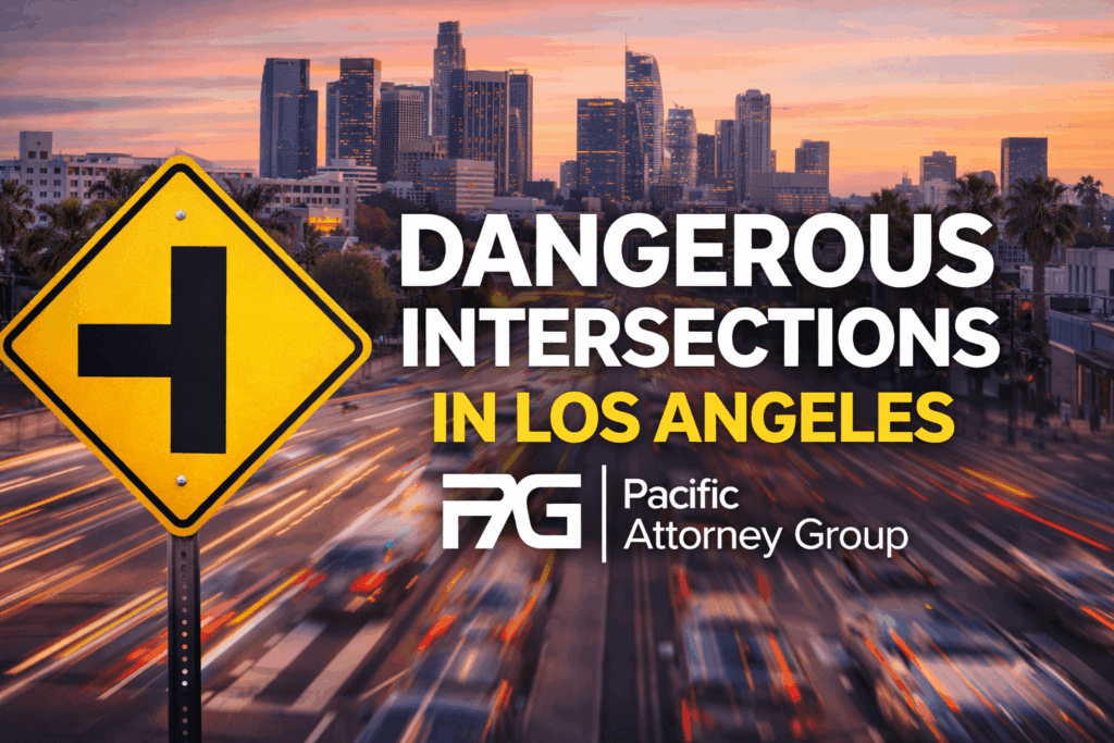 Warning sign with city skyline background